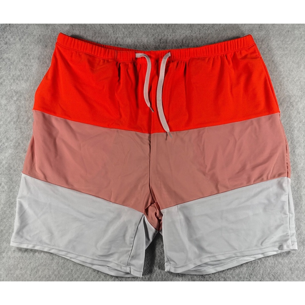 Iffei Mens 2XL Orange Pink White Drawstring Swim Trunks NWT